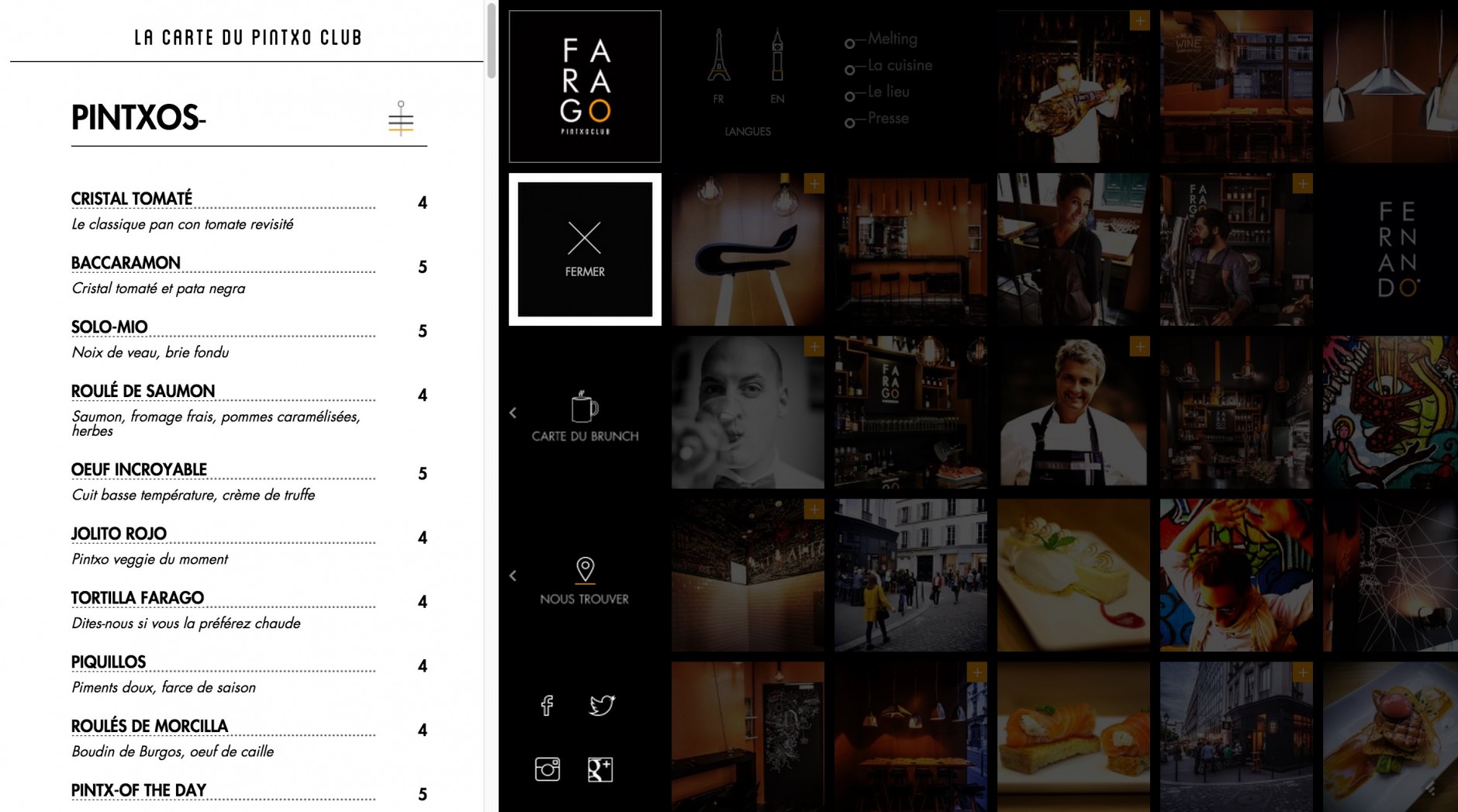 FARAGO webdesign UI restorant gastronomie bistronomie - carte du restaurant - mael burgy